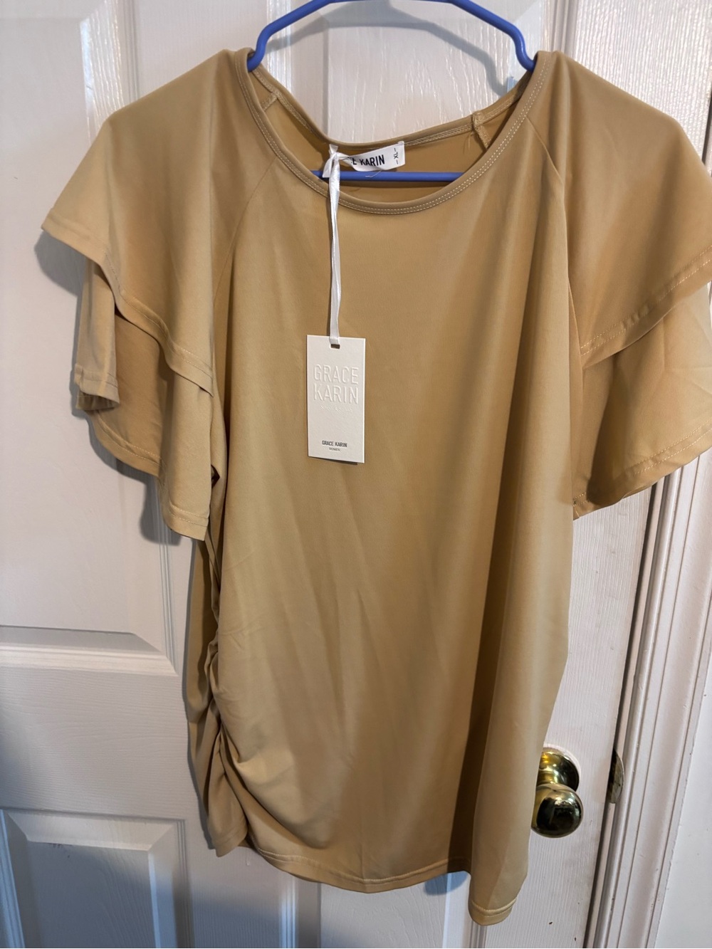 Grace Karin Women's Ruffle Short Sleeve Tunic Top in Camel